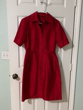 Red Silk Tahari Dress with Short Sleeves